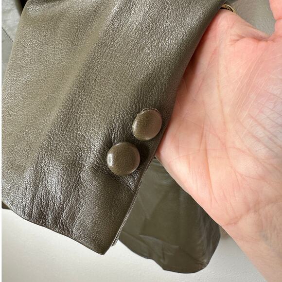 Faux Leather Green Brown Collared Front Button Blazer Jacket XL - Picture 4 of 16